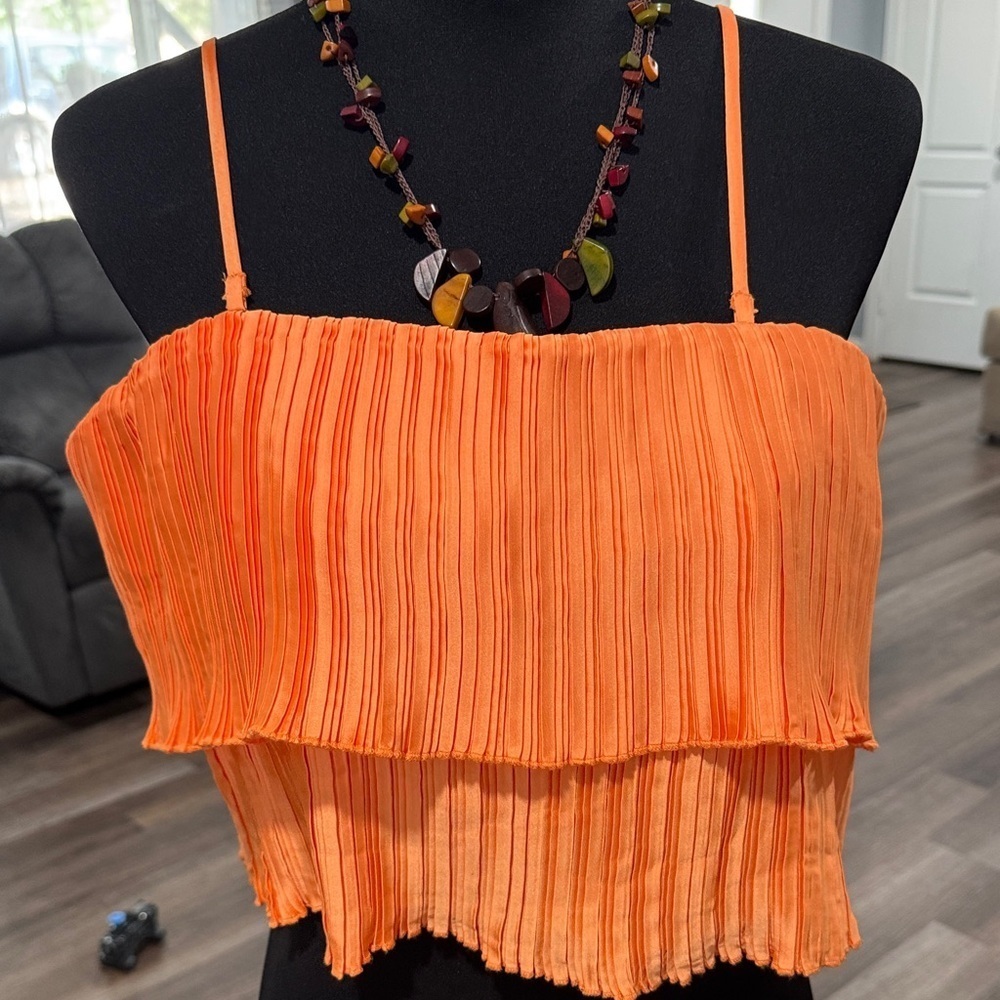 Astr Bright Orange Pleated Camisole
